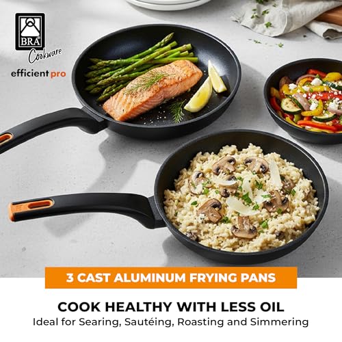 Image of BRA COOKWARE Efficient Pro 2-Piece Nonstick Frying Pan Set | 8+10.2 Inch Cast Aluminum Skillets | 3-Layer Scratch Resistant Coating Frypans | PFOA Free | All Cooktops Pans | Heat-Resistant Handle