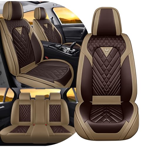 Image of Fit for Toyota RAV4 Seat Covers Full Set 2008-2026 | Nappa Leather Seat Covers for RAV4 Full Set, Airbag Compatible, Full Coverage Seat Protectors, Easy Install(Brown /Curry)