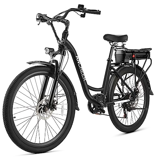 ANCHEER Electric Bike for Adults, 48V 500Wh EBike, UP to 60 Miles, Removable Battery, Fast-Charge, 26" Commuter Electric Bicycles, 7-Speed, LCD Digital Display, Suspension Fork, Cruise Control, UL2849