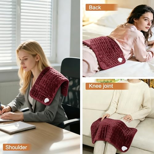 Image of Electric Heating pad for Back Neck Shoulder Knee Arms Legs- Electric Heat Pads with 6 Heat Settings & Auto Shut Off &Dry /Moist Heat Heating Pad for Birthday Mother Father Girl Men Women, Dark Red