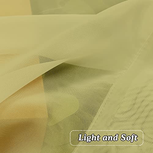 Image of OVZME Mustard Yellow Half Window Sheer Curtains, Modern Top Dual Rod Pocket Light Filtering Voile Drapes for Small Window Cafe Sheer Curtains 2 Panels, 42W x 14L Inch