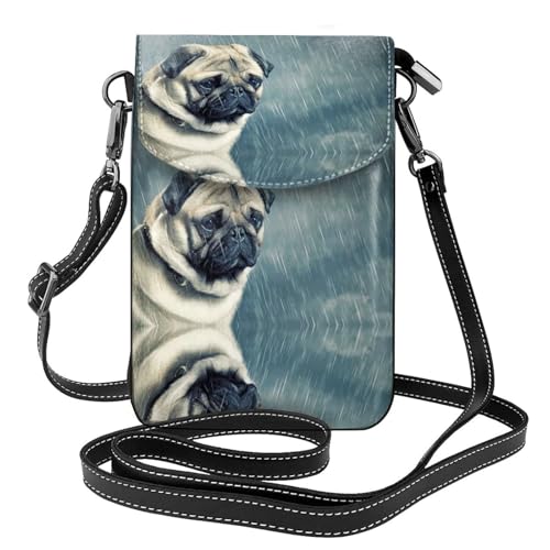 Sac à bandoulière carlin en cuir noir pour téléphone et cartes