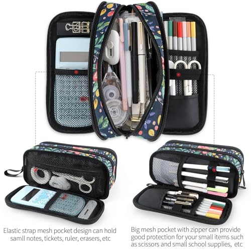 Image of Fustylead Watercolor Ethnic Paisley Floral Pattern Large Pencil Bag Storage Pen Case Makeup Pouch Stationery Bag for School College Office Organizer