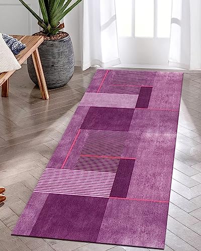 Tapis de couloir rose abstrait lavable et antidérapant en polyester 100x300cm - 3