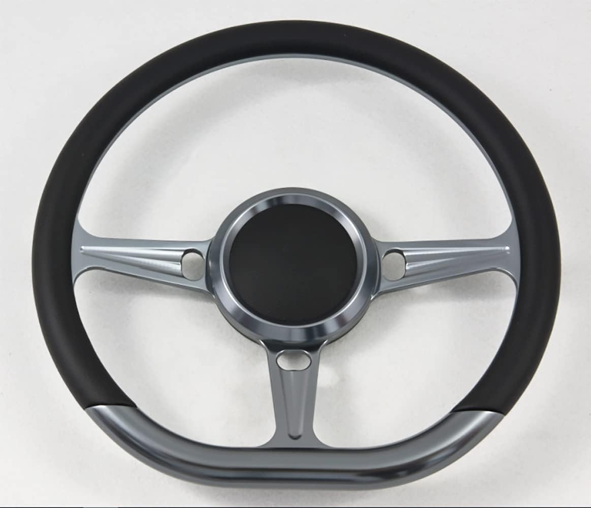 14" D type Gun Metal Billet Steering Wheel Half Wrap with Horn Button-Black