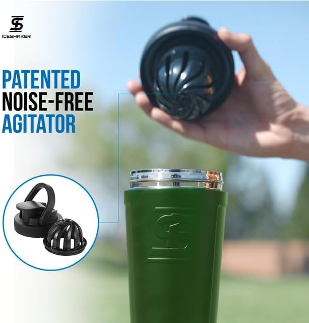 Ice Shaker Insulated Stainless Steel Shaker Bottle | 26oz, Green | Cold for 30+ Hours | Insulated Cup with Twist-on Agitator | Odor-Free Bottle for Protein Shakes, Water, Smoothies, Cocktails - Image 5