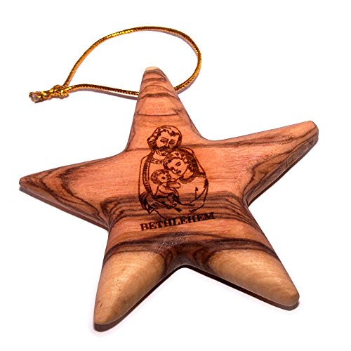 Holy Land Market Bethlehem Olive Wood Star Engraved with Nativity Scene Olive Wood Ornament - 3D (3 Inches) - with Nativity Story Booklet (1, Three-Dimensional Star)