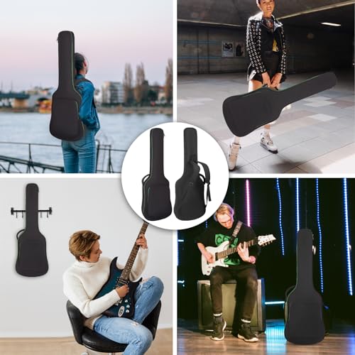 Image of Electric Guitar Bag 7MM Soft Padded Electric Guitar Case 39 Inch Gig Bag Backpack with Back Hanger Loop and Shoulder Strap, Green Zipper