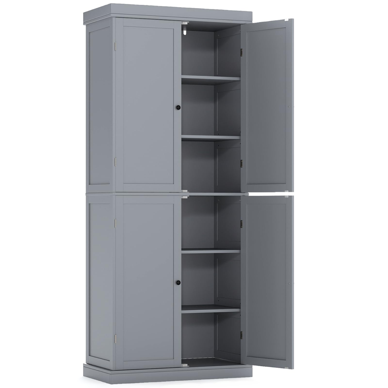 TANGZON 184cm Tall Kitchen Cupboard, 6-Tier Tall Storage Cabinet with 4 Doors & 2 Adjustable Shelves, Freestanding Wooden Sideboard Unit for Pantry Dining Living Room (Grey) — image 1
