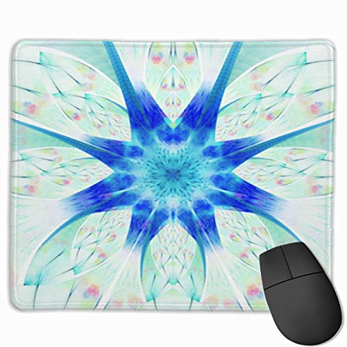 Preisvergleich Produktbild Niedliches Gaming-Mauspad, Schreibtisch-Mauspad, kleine Mauspads für Laptop-Computer, Mausmatte Zusammenfassung Exotische Blumenblaue und grüne Blütenblätter Fantastisches symmetrisches Fraktal