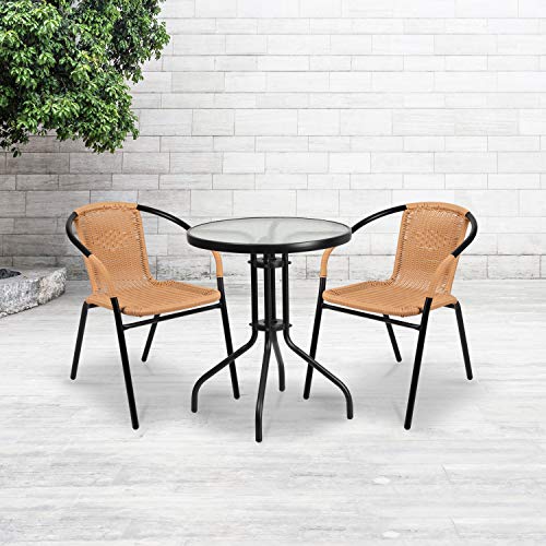 EMMA + OLIVER 2 Pack Beige Rattan Indoor-Outdoor Restaurant Stack Chair with Curved Back EMMA + OLIVER 2 Pack Beige Rattan Indoor-Outdoor Restaurant Stack Chair with Curved Back