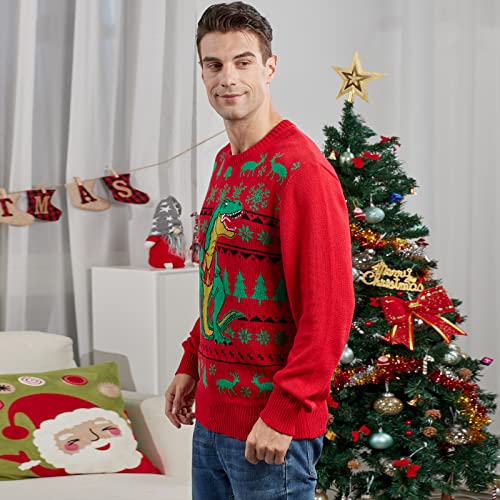 Ugly Christmas Sweaters Family Matching Dinosaur Crew Neck Knitted Pullover for Holiday Party Festival Jumpers Outfits3