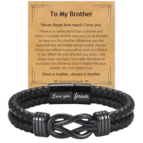 EPIRORA Gifts for Brother- Black Braided Leather Infinity Knot Bracelets for Men Boys Brother Jewelry Gifts for Christmas Birthday Graduation Anniversary Valentines Day
