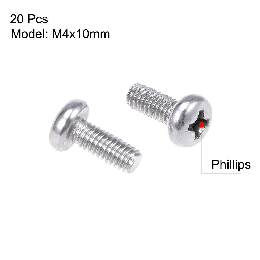 MACHSWON M4x10mm Machine Screws Pan Phillips Cross Head Screw 304 Stainless Steel Round Head Cross Screw Fasteners Bolts 20Pcs - Image 2