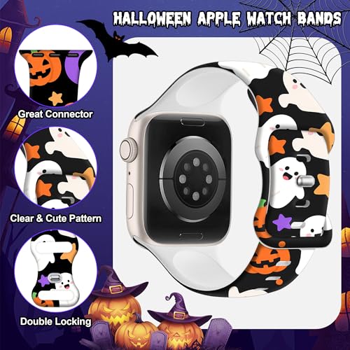 Image of wipalor Halloween Bands for Apple Watch Bands for Women Men 42mm 41mm 40mm 38mm, Fall Holiday Halloween iWatch Bands for Cute Silicone Sport iPhone Watch Series 11 10 9 SE 8 7 6 5 4 3-Pumpkins&Ghosts