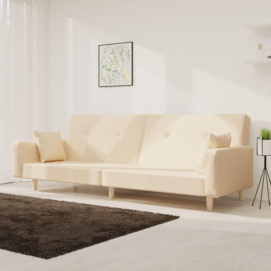Sofá cama de 2 plazas con cojín de tela crema, 220 x 84,5 cm, cómoda cama, marco de madera estable, versátil para salón, habitación de invitados, salón, con espacio de almacenamiento, ideal