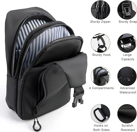 Crossbody Sling Bag for Men,Backpack with USB Charging Port Travel Hiking Daypack Waterproof Chest Shoulder Bag