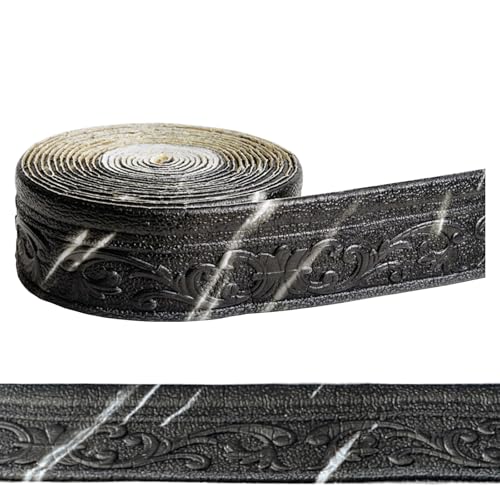 Dryxog Bordüre Selbstklebend, Zierleisten Selbstklebend, Stuckleisten Wand, Tapetenbordüre, 3D Roll Border Trims für Wände Flure Treppen Ecken Linien Decken Dekoration (Schwarz 10M)
