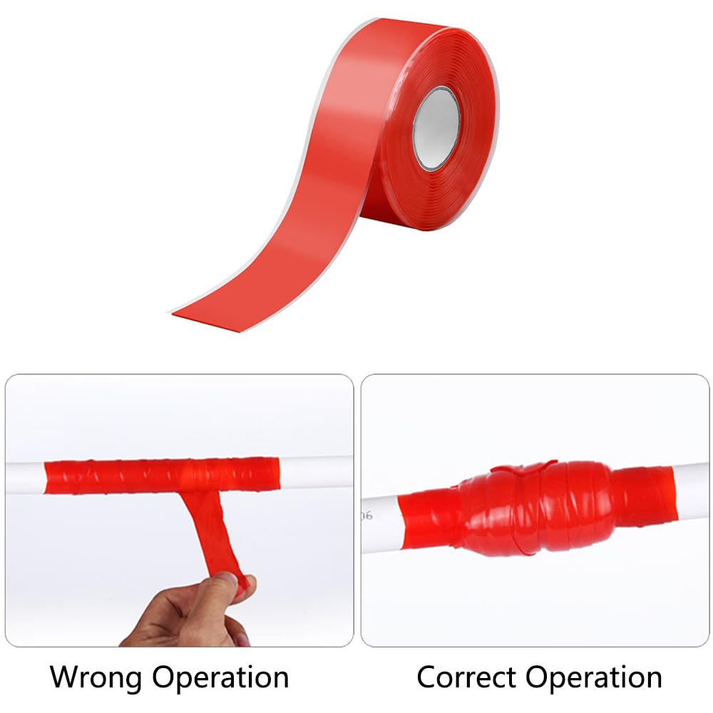 10 rollos de cinta de sellado de reparación, 25 mm x 300 mm, de silicona, impermeable, autofusible, cinta de fontanería para tuberías de emergencia, fugas de manguera de agua (rojo)