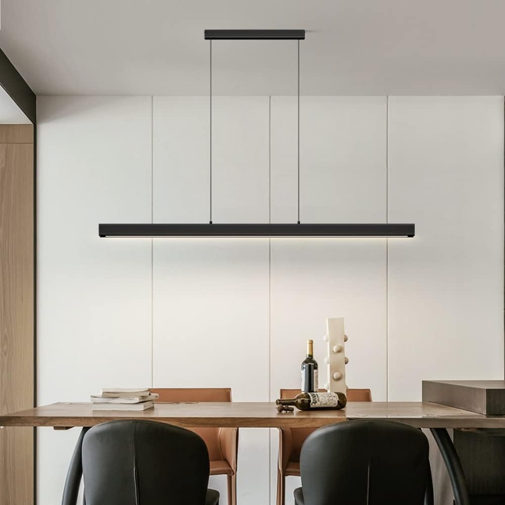 Minimalist Modern Linear Light Office Droplight White Black Long Strip Lamp Dining Room Led Hanging Lamp Fixture Nordic Dimmable Kitchen Island Lighting(Dark Color,150Cm)/K Color/80Cm