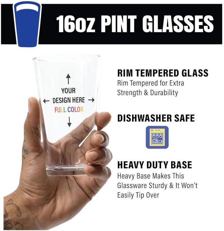 St Patricks Day Pint Glass, Irish Themed Pint Glasses, 16oz Printed Full Wrap Pint Glass (6-Pack Clover Pattern)