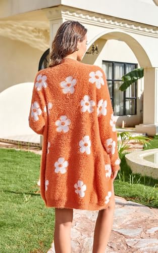 Image of ECOWISH Women Cardigan Sweaters Long Kimono Striped Long Sleeve Open Front Color Block Cozy Knitted Coat Outwear Winter Fall