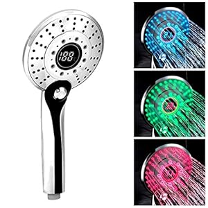 GUDOQI Led-douchekop, 3 kleuren kleurwisseling, temperatuurregeling, 3 straalsoorten, digitale temperatuurweergave, grootte 13 cm, genieten van douches