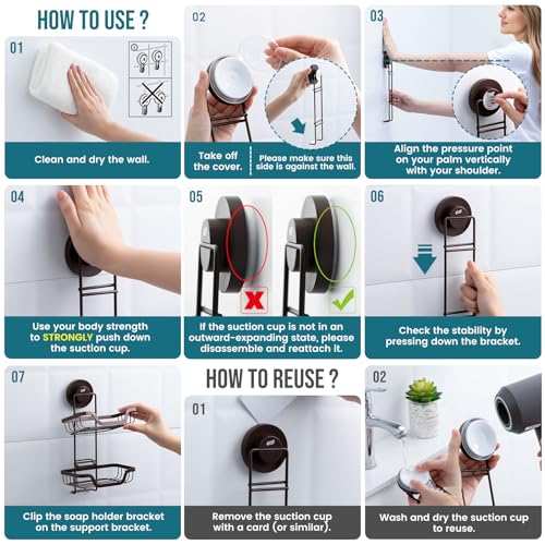 Image of TAILI Soap Holder, Soap Dish Suction Cup with Hooks,Stainless Steel,2 Layer | Soap Dish for Shower, Bathroom Bar soap holder Shower Wall, Stainless Steel Sponge Holder for Tub Kitchen, Brown