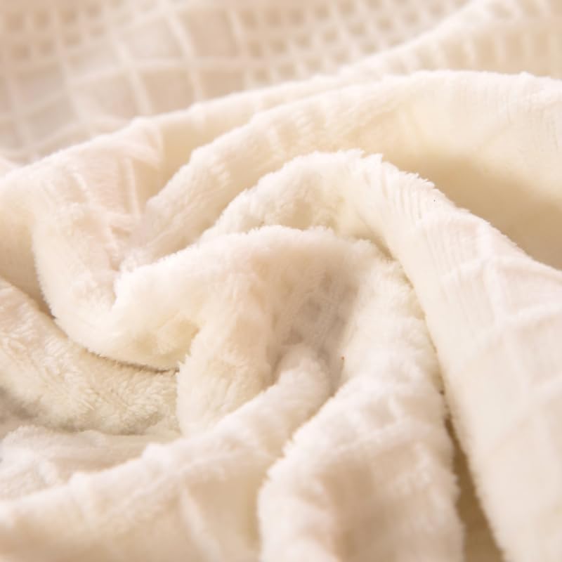 Waffle Jacquard Zipper Closure Plush Fleece Body Pillow Cover Long Pillowcase Only 17.5 x 70 Inch, White