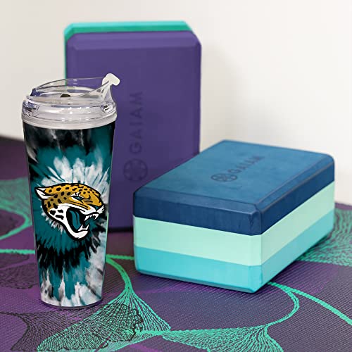 Image of Rico Industries NFL Football Glitter 24oz Acrylic Glitter Tumbler with Hinged Lid, Officially Licensed Double Wall Tumbler with Straw