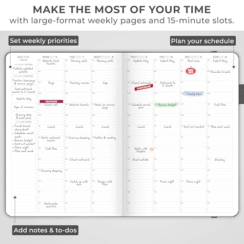 Clever Fox Appointment Book Dated Jan 2026-Jan 2027 – Hourly Schedule Planner with 15-Minute Increments – Time Box Planner for Daily Work & To-Dos – Hardcover, 8.3x11″ (Silver Black)
