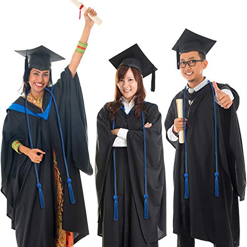 Image of TecUnite Graduation Cords Honor 2026 Polyester Yarn Decorative 67 inch Long Garland Twist Ties with Tassels for Bachelor Gown Graduation(Blue)
