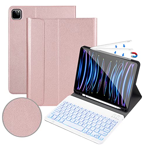 YMXuan Keyboard Case for iPad Pro 11 2022/2021/2020/2018,7 Colors Backlit, Magnetically Detachable Wireless Bluetooth Keyboard,Protective Case for iPad Pro 11 4th Gen/3rd Gen/2nd Gen/1st Gen (Pink)
