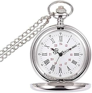 BestFire Pocket Watch Vintage Smooth Quartz Pocket Watch Classic Fob Watch with Short Chain for Men Women - Gift for Birthday Anniversary Day Christmas Fathers Day