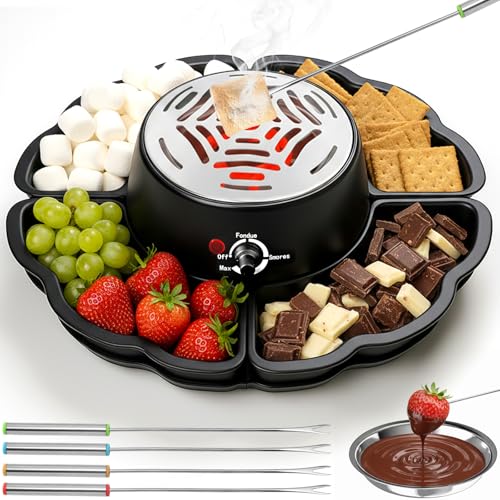 VexNook 2-in-1 Smores Maker & Schokoladenfondue Set SMores Set für Innenräume Flammenloser Röster mit 4 Abnehmbaren Tabletts & 4 Grillgabeln für Partys und Geschenke