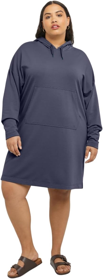 Hanes Women’s Originals Soft Brushed Hoodie Dress, Fleece Hooded Dress with Kanga Pocket, Plus Size Available