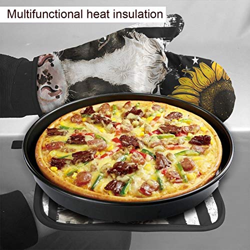 Cow American Flag Sunflower Oven Mitts Pot Holders Sets Heat Resistant Insulated 356°F/180℃ Non-Slip Waterproof Gloves Hot Pads Potholders For Kitchen Decorative Cooking Baking Grilling Bbq #TOP4