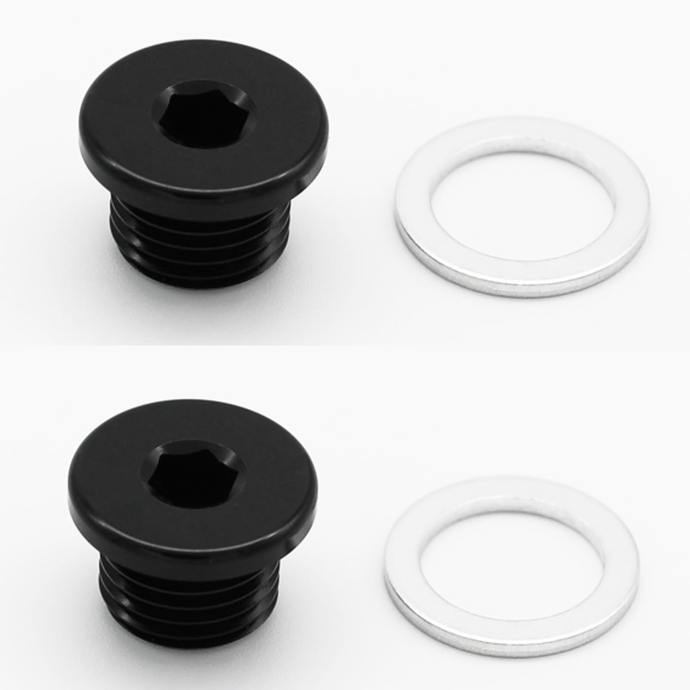 Multi-Purpose Aluminum Metric Thread Port Plug M14 x 1.5 Hex Plug with Crush Washer, Black, Pack of 2