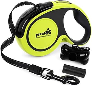 Pecute Retractable Dog Lead- Easy One Button Brake & Lock- Reflective Nylon Tape Non-Slip Handle, 360° Tangle-Free Lead Extends up to 16ft of Freedom & Protection (Large)