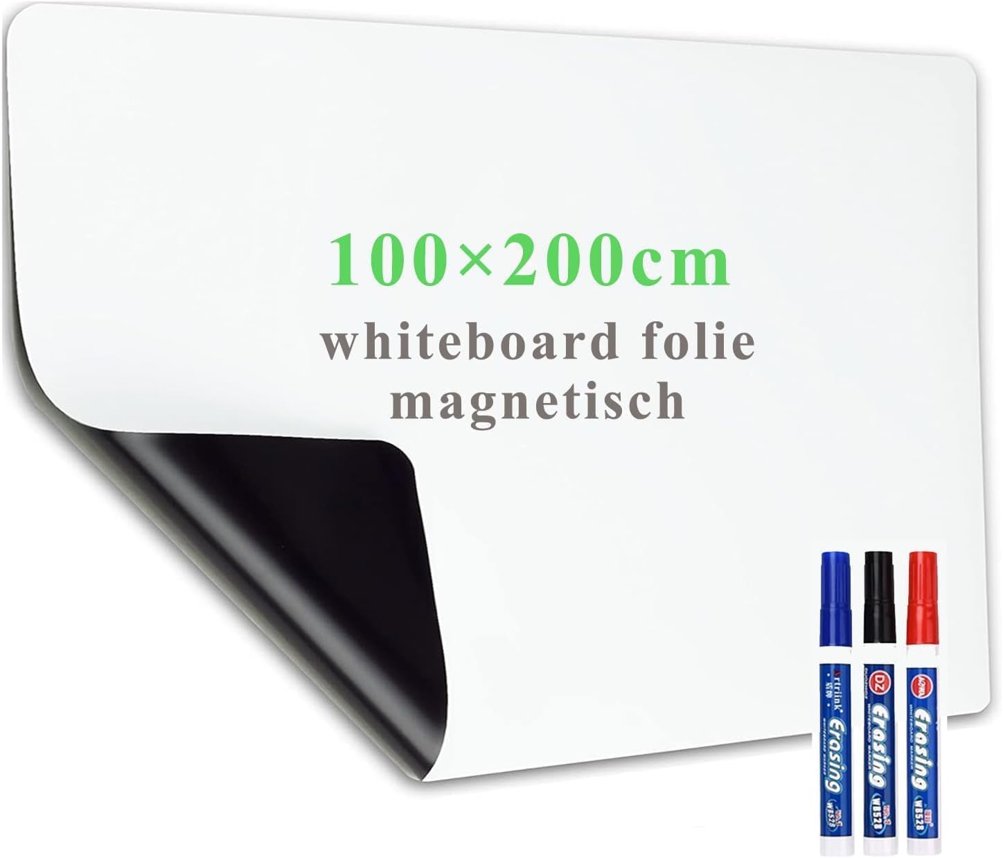 Magnetisches Whiteboard-Papier, 200 x 100 cm, DIY selbstklebende trocken abwischbare Tafelblätter, Whiteboardfolie zum Aufkleben an der Wand