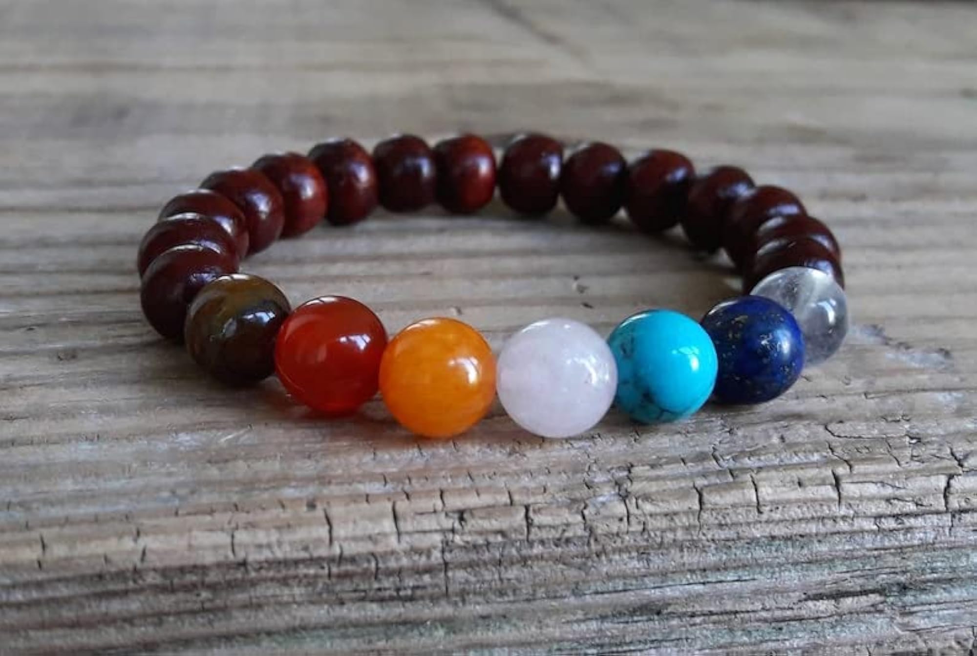 Unisex Natural 7 Chakra & Ruby Gemstone Stretch Bracelet