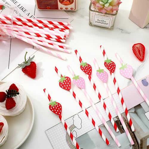 50 Pitillos de Papel Rojo y Rosa con Fresa miniatura 5