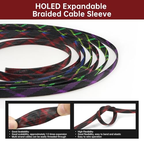 10 pies funda trenzada expandible para cableado, protección de arnés de cables, color negro-púrpura, 4mm (5/32 pulg.) miniatura 2