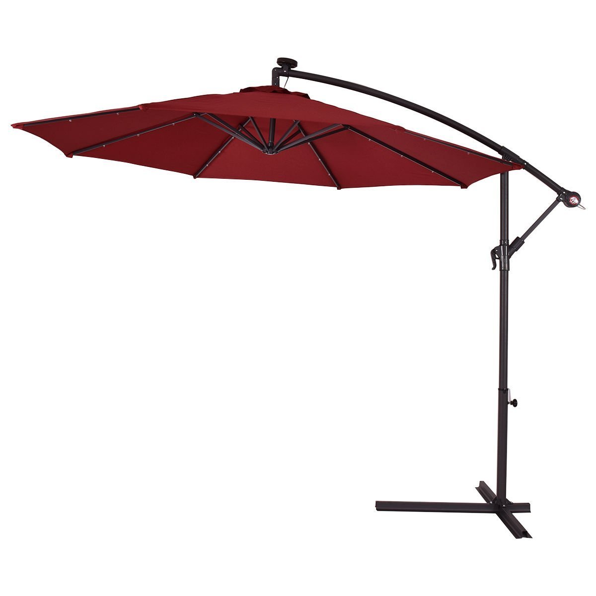Amazon Com Tangkula 10ft Outdoor Patio Umbrella Solar Led Lighted Sun Shade Market Umbrella With Hanging Cover And Cross Base Burgundy Garden Outdoor