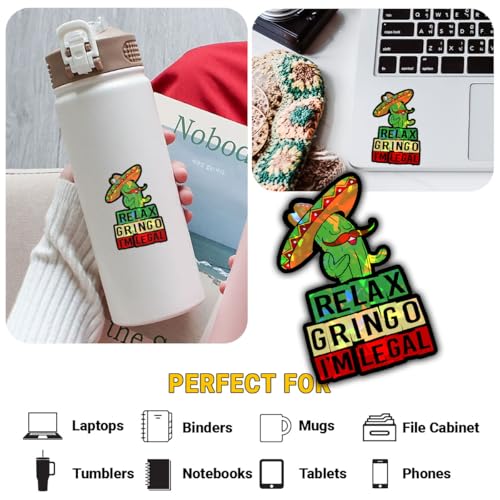 Image of 3 Pcs Relax Gringo Im Legal Sticker, Relax Gringo Im Legal Sticker for Car, Relax Gringo Calcomanias De Mexico Funny Immigrant Calcomanias Mexico Mexican Cactus Stickers for Truck Car Helmet (G2 HO)