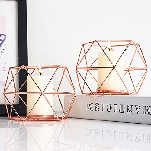 Geometric Votive Tealight Candle Holders - Candle Holder For Tea Lights Decorative Accents For Home Table Shelf Mantel Modern Decoration Christmas Wedding Reception Décor, Rose Gold, 6Pcs #TOP2