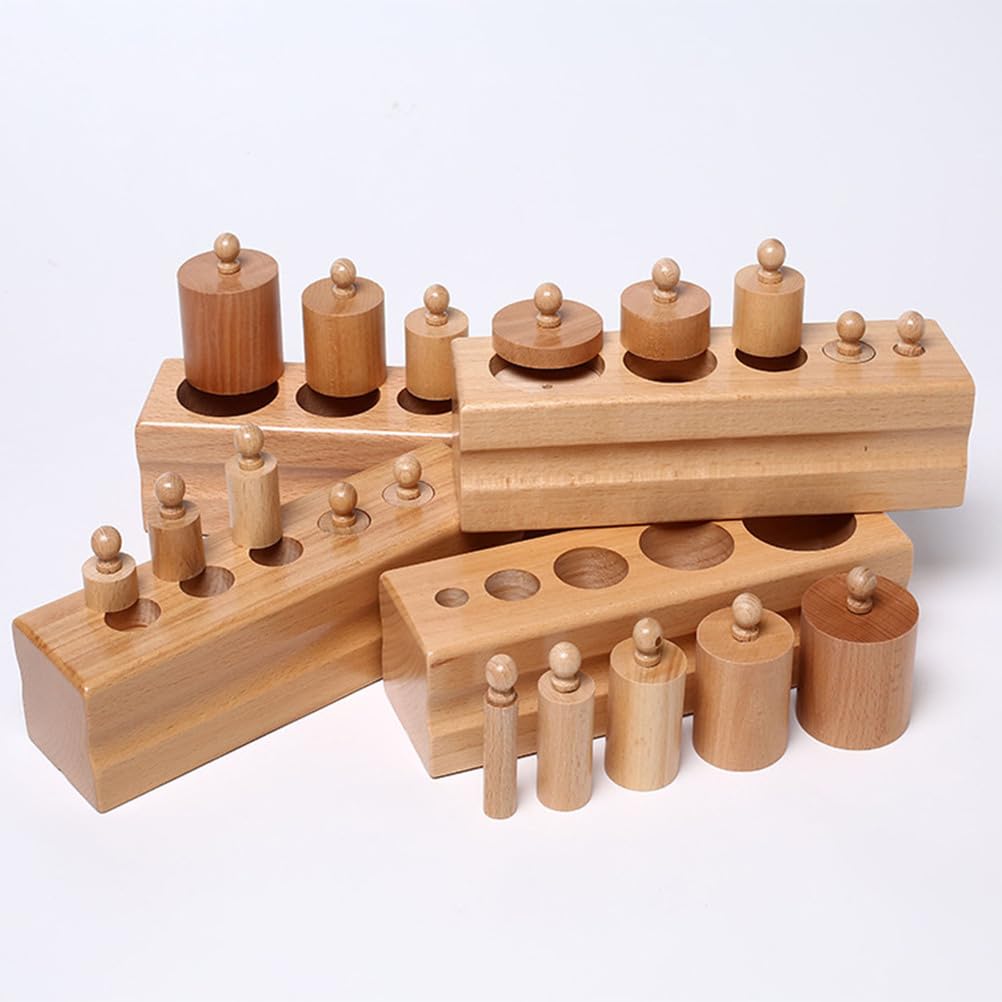 Juego de Casquillos de Cilindro Montessori, Juguete Sensorial de Madera de 4 Piezas para Emparejar para Niños Pequeños