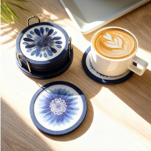 Indigo Floral Non-Slip Silicone Coasters, 4-Pack Double-Sided Absorbent Cup Mats for Hot & Cold Drinks, Scratch & Water Ring Protection for Wood Tables, Home Office Bar Use (6PC) by LIBERATECH - Image 5