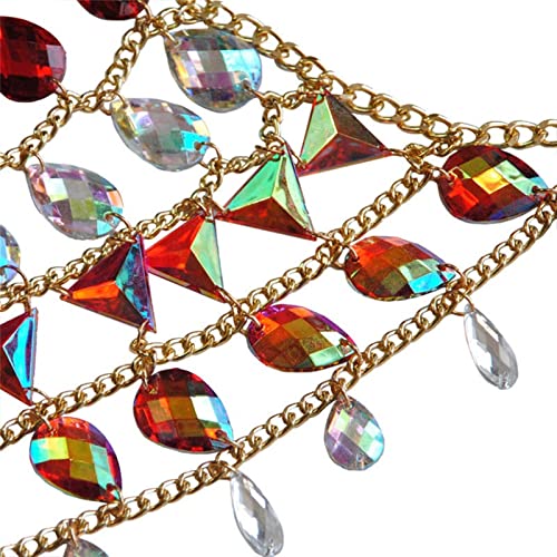 Body Chain Women Halter Hollow Out Patchwork Metal Colorful Rhinestone Crop Top Body Chain Chic Clubwear Body Chain Body Jewelry Accessories #TOP1