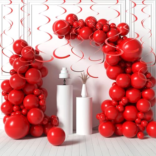 Image of Fumwase Party Swirl Decorations Red Shinny Foil Hanging Swirl Decorations Plastic Streamer for Ceiling Plastic Streamer for Party Decorations Metallic Hanging Swirl Pack of 30